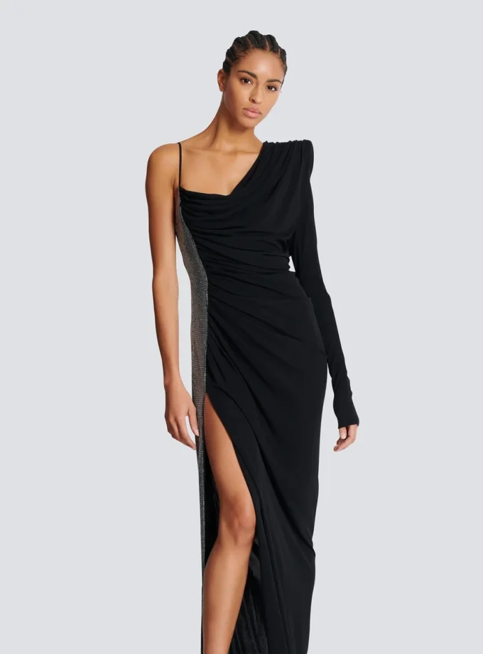 Draped asymmetrical two-material dress Draped asymmetrical two-material dress