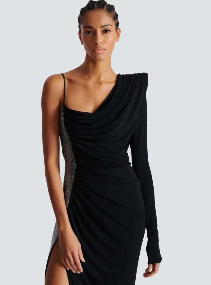 Draped asymmetrical two-material dress Draped asymmetrical two-material dress