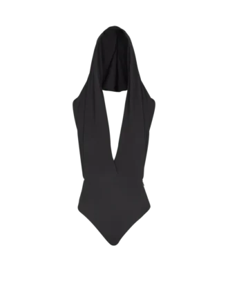Draped bodysuit with hood