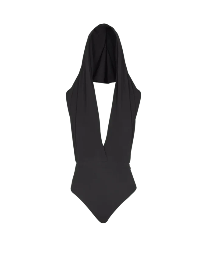 Draped bodysuit with hood Draped bodysuit with hood