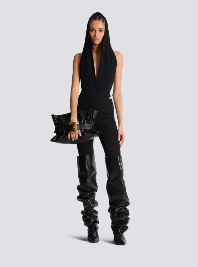 Draped bodysuit with hood Draped bodysuit with hood