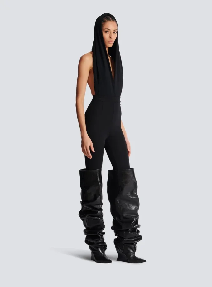 Draped bodysuit with hood Draped bodysuit with hood