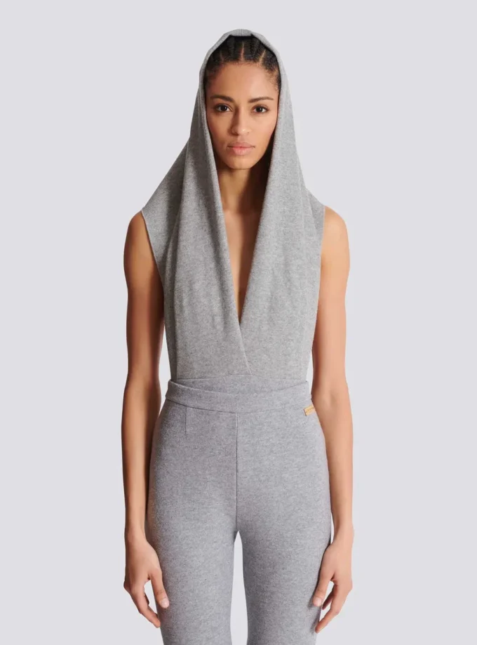 Draped bodysuit with hood Draped bodysuit with hood