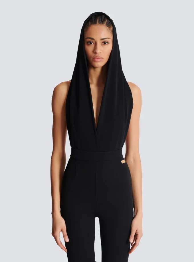 Draped bodysuit with hood Draped bodysuit with hood