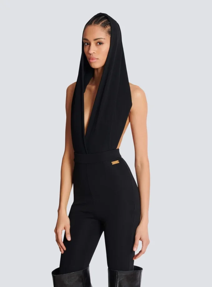 Draped bodysuit with hood Draped bodysuit with hood