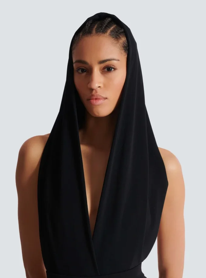 Draped bodysuit with hood Draped bodysuit with hood
