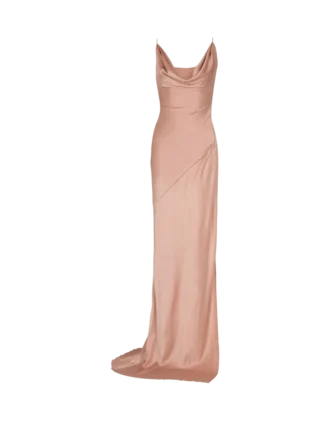Draped satin slit dress