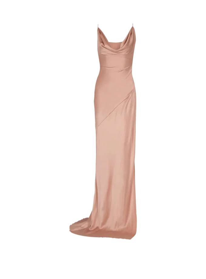 Draped satin slit dress