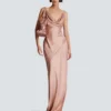 Draped satin slit dress