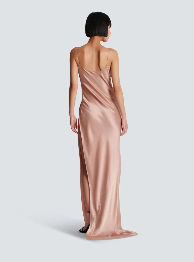 Draped satin slit dress