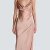 Draped satin slit dress