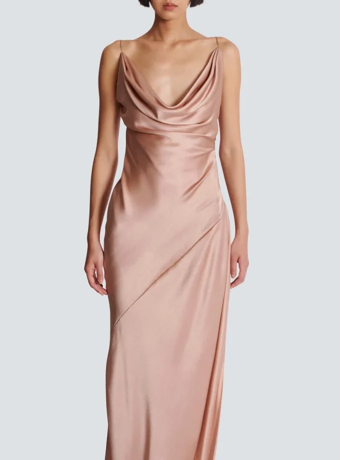 Draped satin slit dress