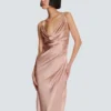 Draped satin slit dress