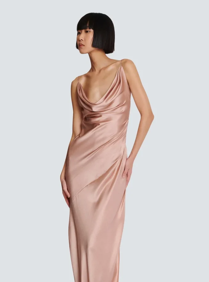 Draped satin slit dress