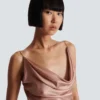 Draped satin slit dress