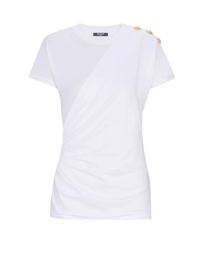 Draped T-shirt with buttons