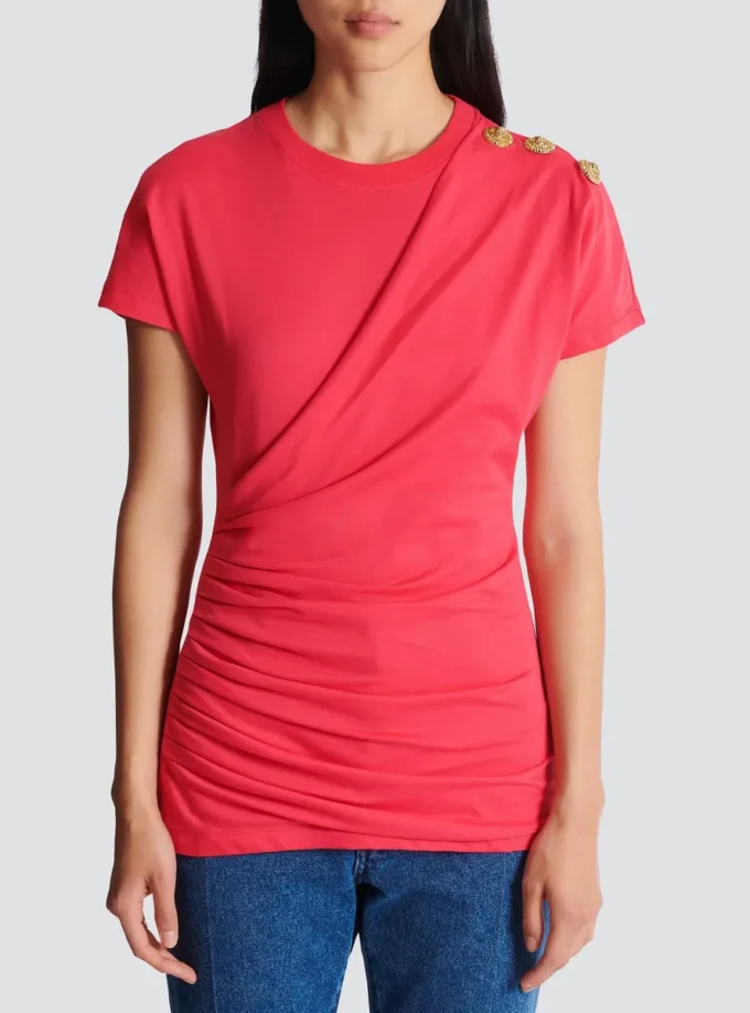 Draped T-shirt with buttons
