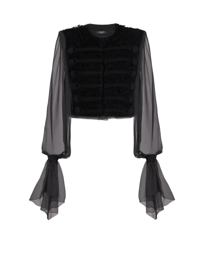 Edge-to-edge tweed and chiffon jacket Edge-to-edge tweed and chiffon jacket