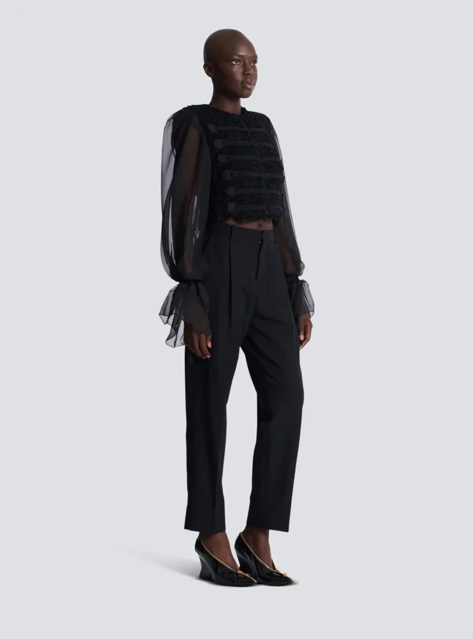 Edge-to-edge tweed and chiffon jacket Edge-to-edge tweed and chiffon jacket