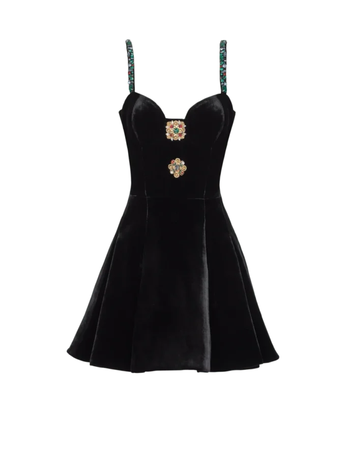 Embellished strappy velvet dress