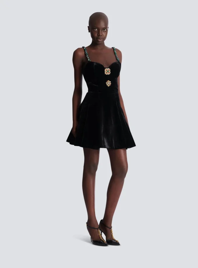 Embellished strappy velvet dress