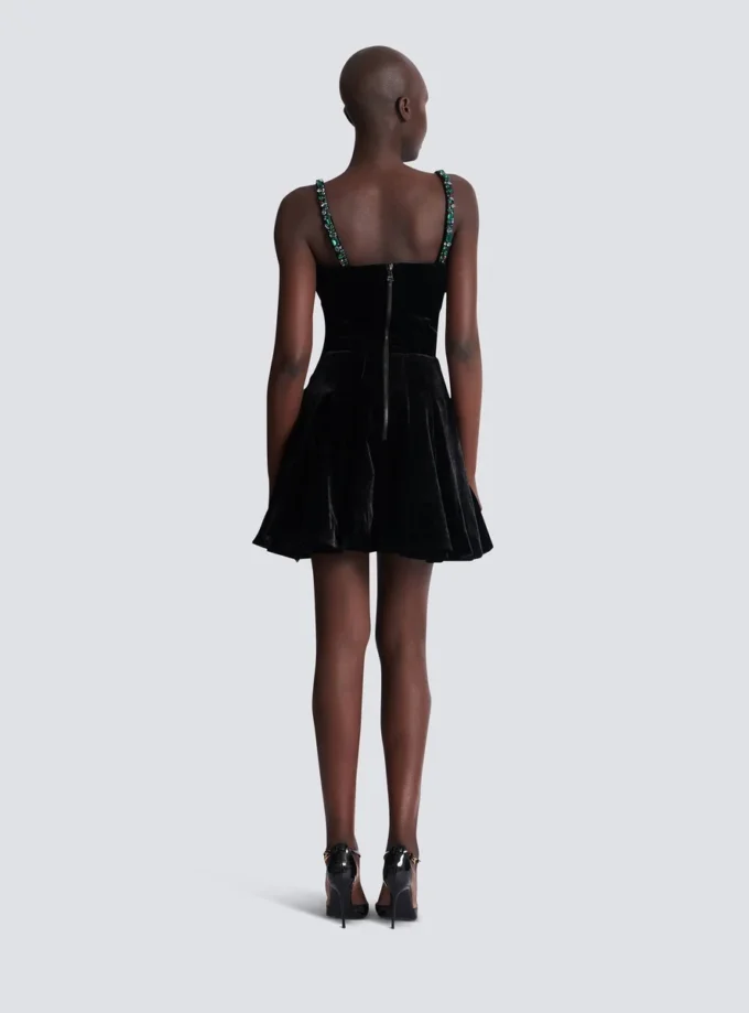 Embellished strappy velvet dress