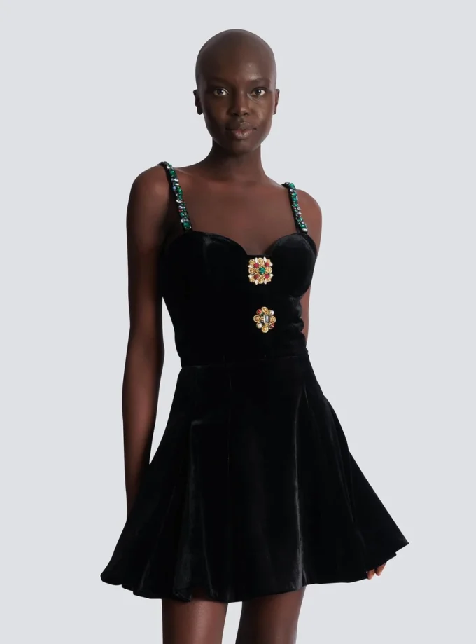 Embellished strappy velvet dress