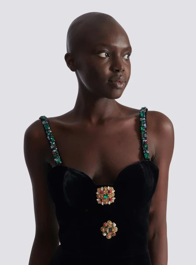 Embellished strappy velvet dress