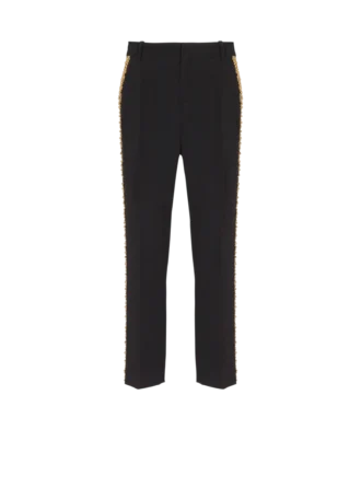 Embroidered crepe straight-leg tailored trousers