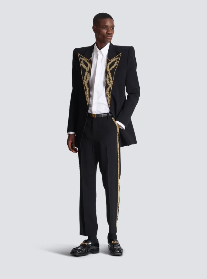 Embroidered crepe straight-leg tailored trousers Embroidered crepe straight-leg tailored trousers
