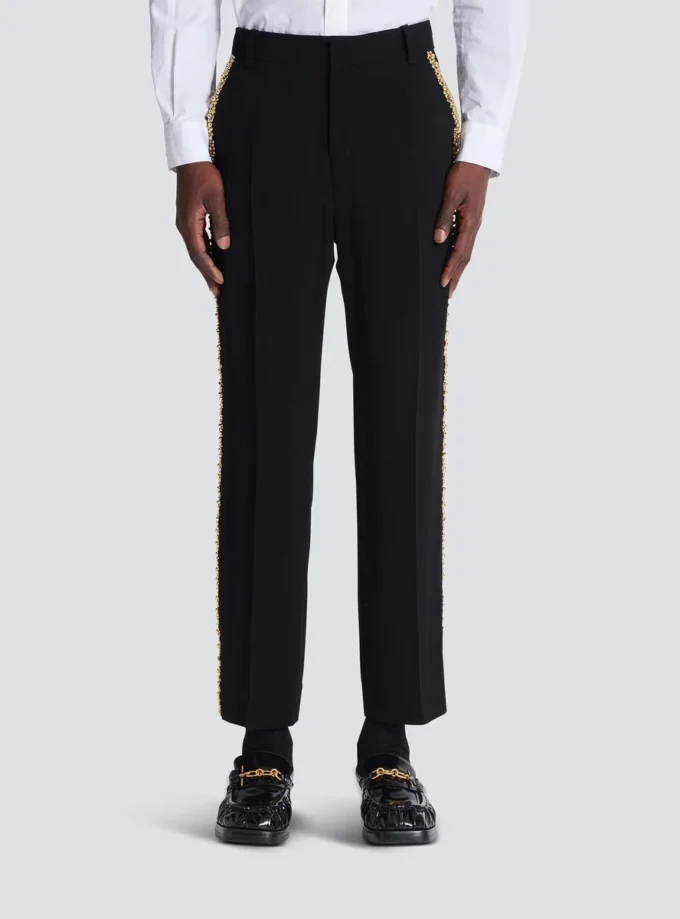 Embroidered crepe straight-leg tailored trousers Embroidered crepe straight-leg tailored trousers