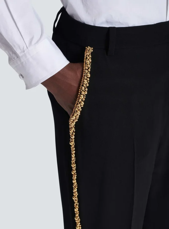 Embroidered crepe straight-leg tailored trousers Embroidered crepe straight-leg tailored trousers