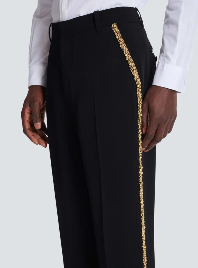 Embroidered crepe straight-leg tailored trousers Embroidered crepe straight-leg tailored trousers
