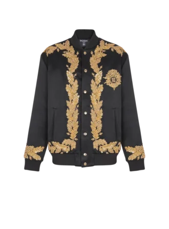 Embroidered cupro bomber jacket