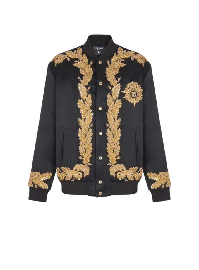 Embroidered cupro bomber jacket