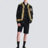 Embroidered cupro bomber jacket