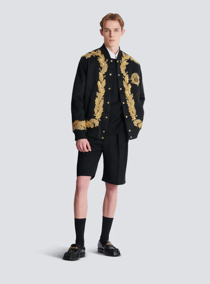 Embroidered cupro bomber jacket