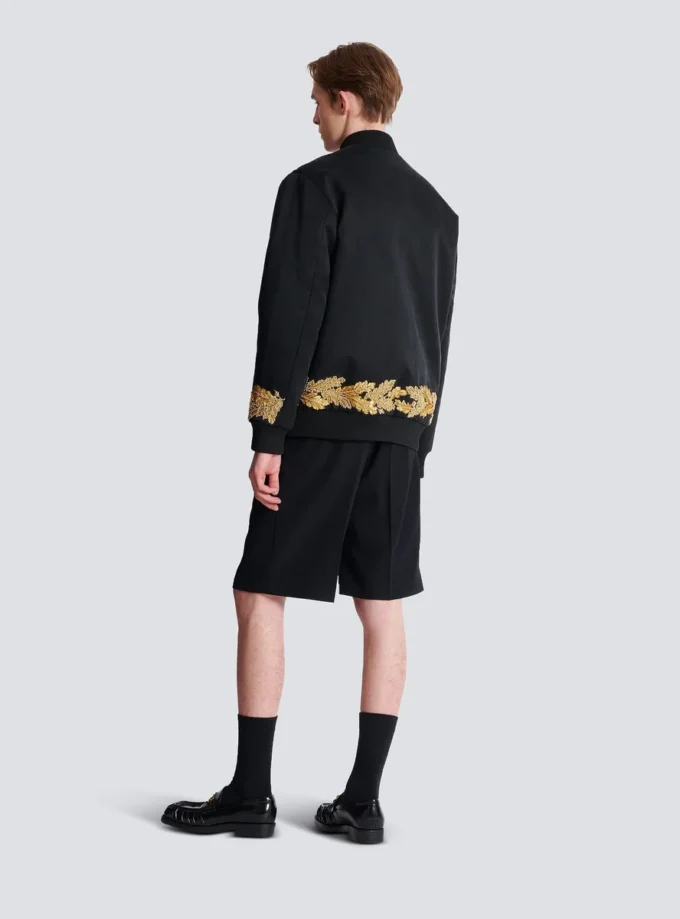 Embroidered cupro bomber jacket