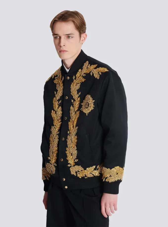 Embroidered cupro bomber jacket