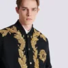 Embroidered cupro bomber jacket