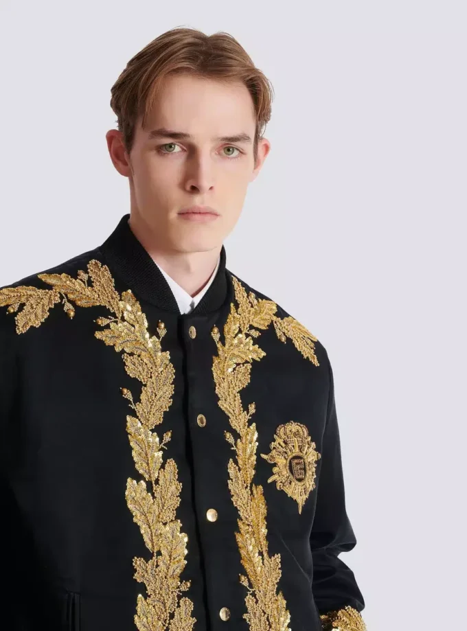 Embroidered cupro bomber jacket
