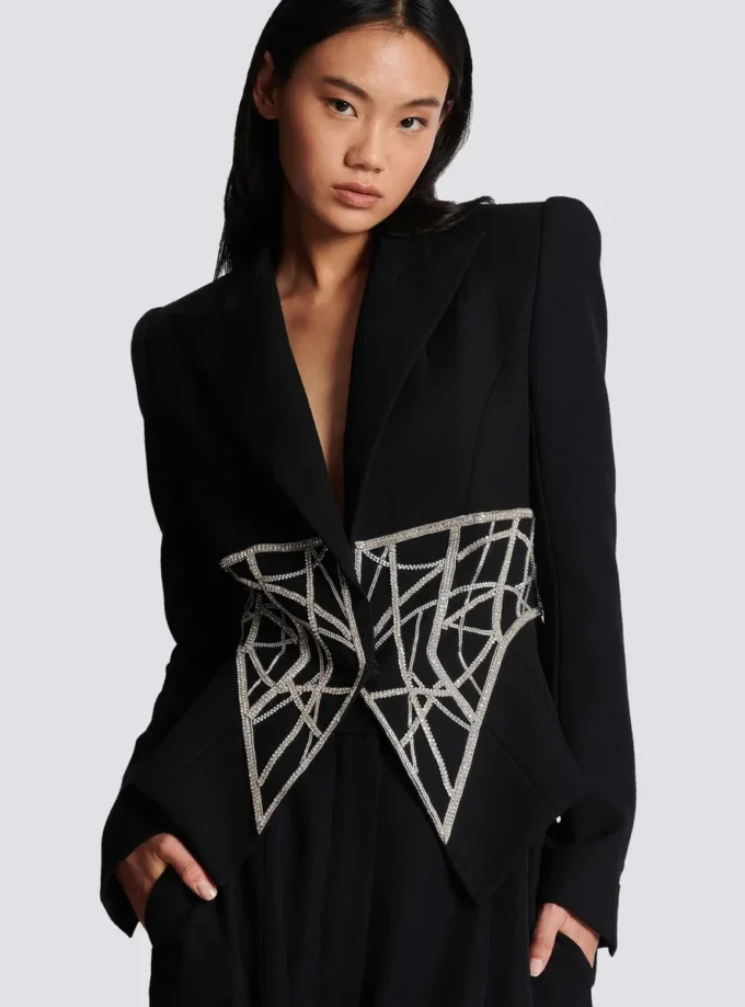Embroidered slim-fit grain de poudre jacket Embroidered slim-fit grain de poudre jacket