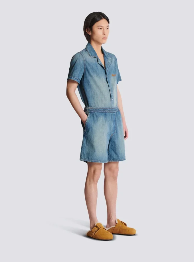 Faded denim shorts