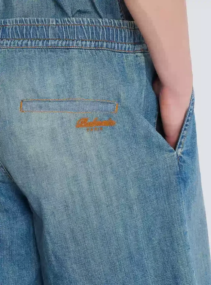 Faded denim shorts
