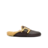 Flat leather and faux fur mules Flat leather and faux fur mules