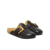 Flat leather and faux fur mules Flat leather and faux fur mules