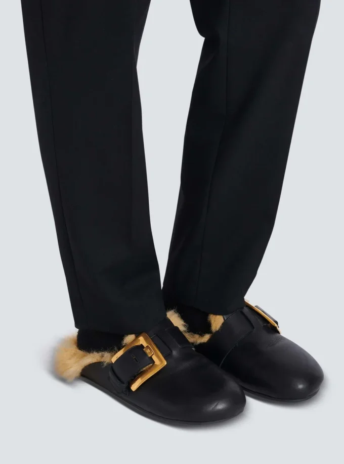 Faux fur-lined mules