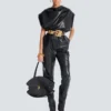 Faux leather draped top Faux leather draped top