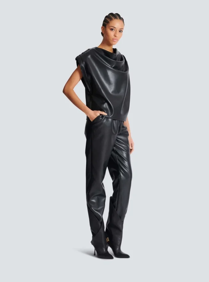 Faux leather draped top Faux leather draped top