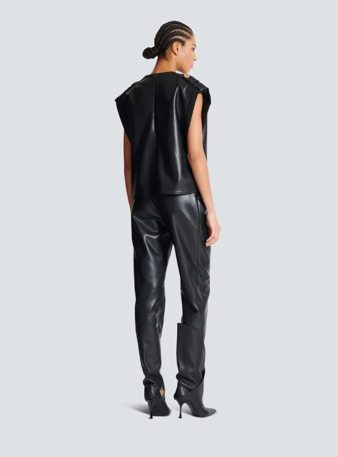 Faux leather draped top Faux leather draped top